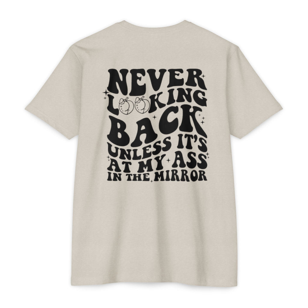 Never Looking Back Graphic T-Shirt — Funny Retro Smiley Quote Tee