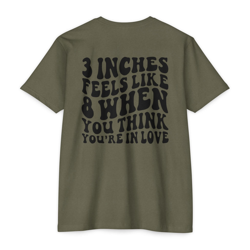 Graphic T-Shirt — "3 Inches Feels Like 8 When You Think You're In Love" Retro Smile Design