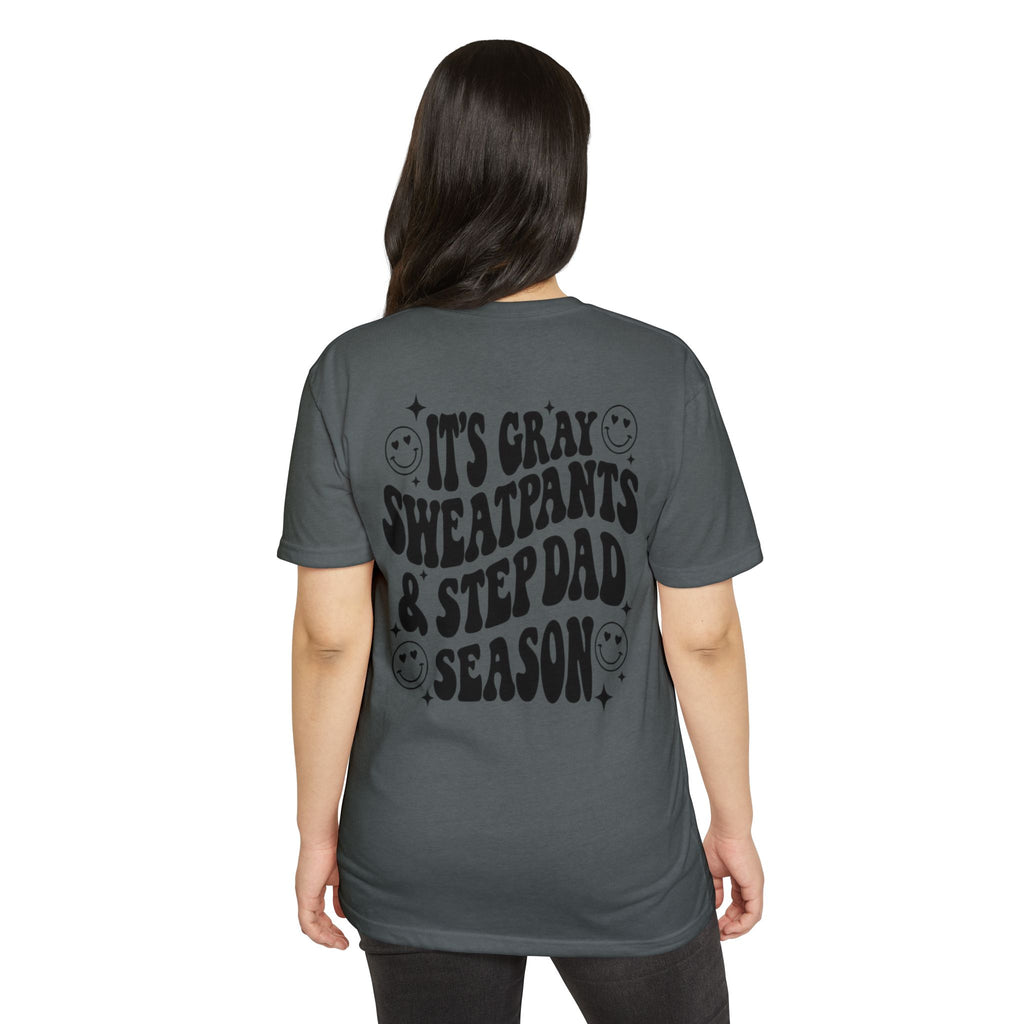 T-Shirt — "It’s Gray Sweatpants & Stepdad Season" Retro Smile Graphic