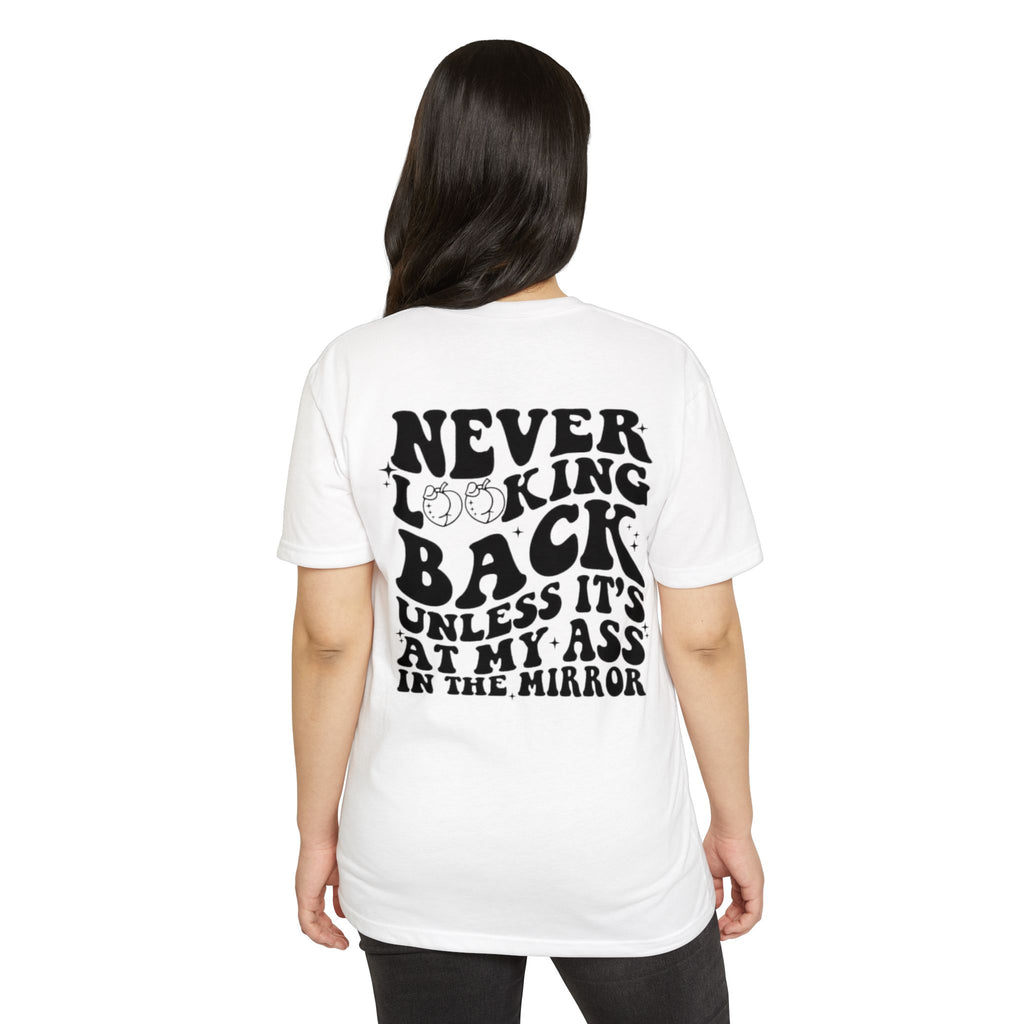 Never Looking Back Graphic T-Shirt — Funny Retro Smiley Quote Tee