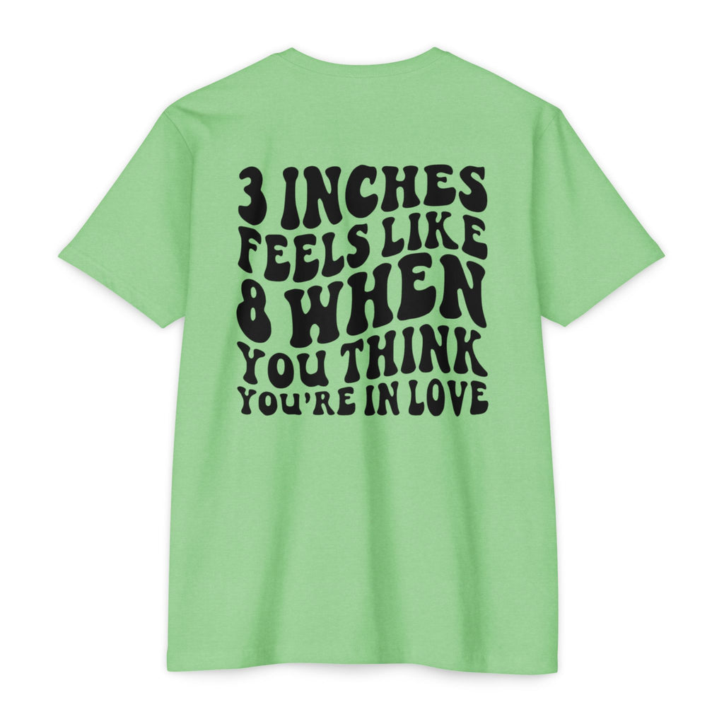 Graphic T-Shirt — "3 Inches Feels Like 8 When You Think You're In Love" Retro Smile Design