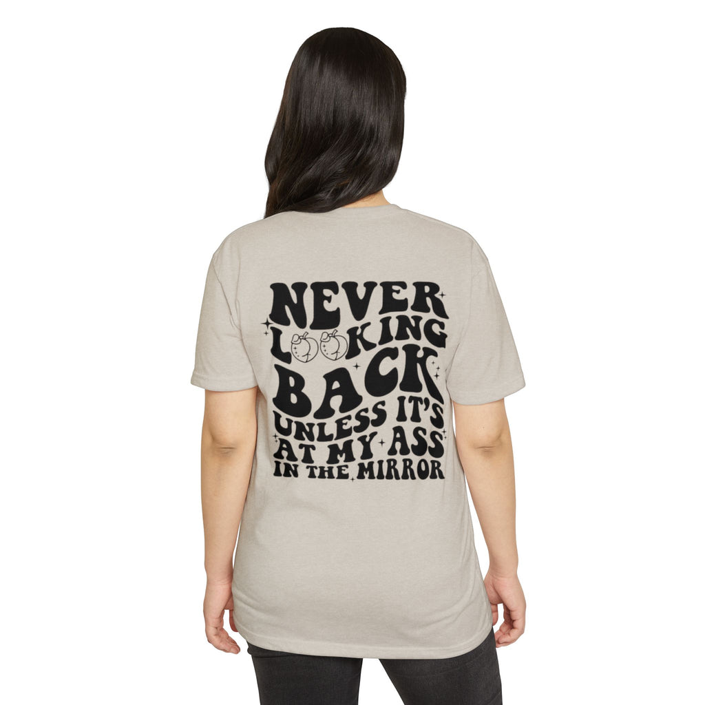 Never Looking Back Graphic T-Shirt — Funny Retro Smiley Quote Tee