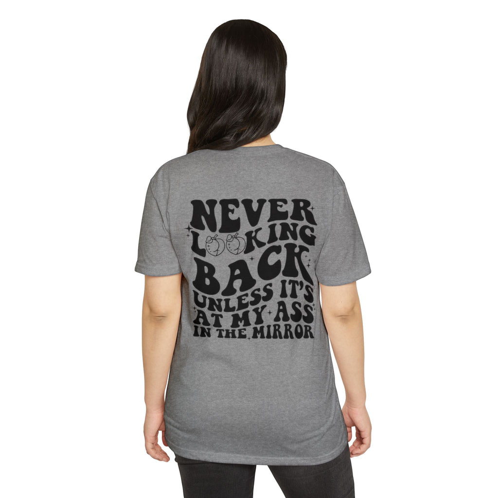 Never Looking Back Graphic T-Shirt — Funny Retro Smiley Quote Tee