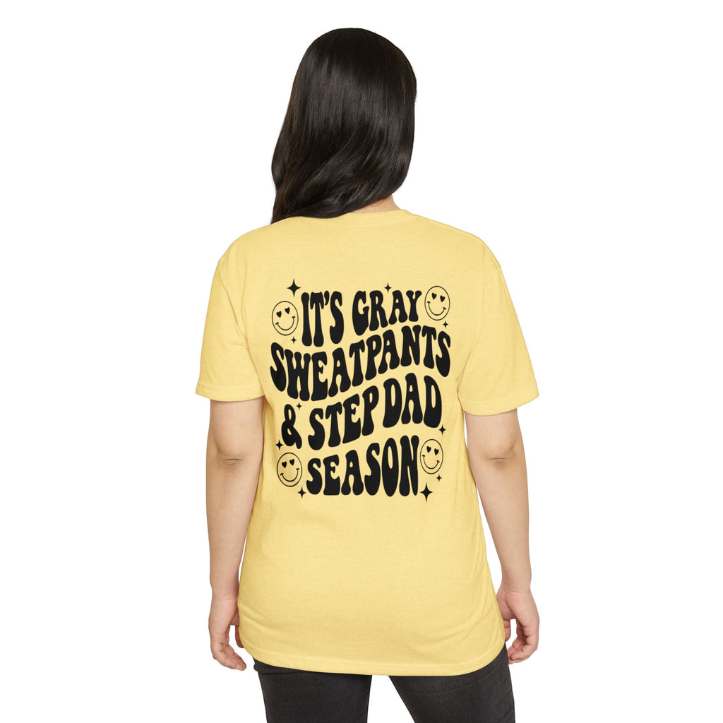 T-Shirt — "It’s Gray Sweatpants & Stepdad Season" Retro Smile Graphic