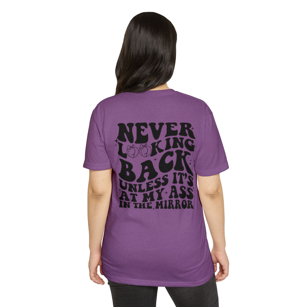 Never Looking Back Graphic T-Shirt — Funny Retro Smiley Quote Tee