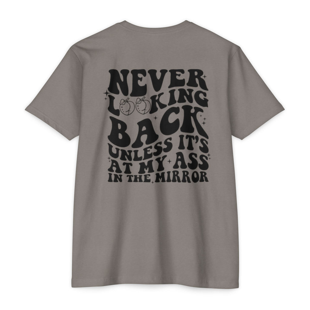 Never Looking Back Graphic T-Shirt — Funny Retro Smiley Quote Tee