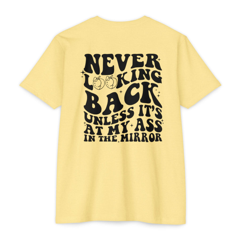 Never Looking Back Graphic T-Shirt — Funny Retro Smiley Quote Tee