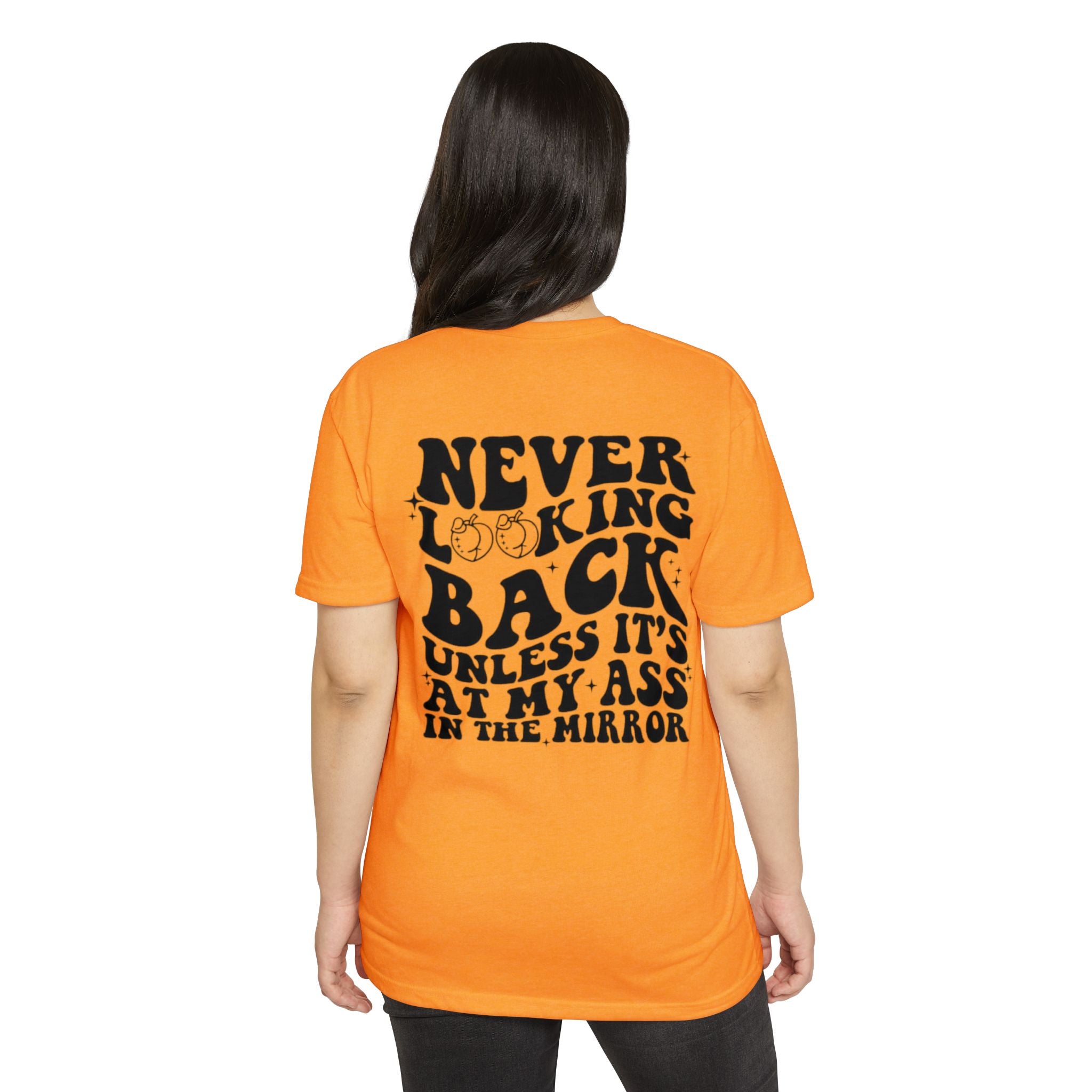 Never Looking Back Graphic T-Shirt — Funny Retro Smiley Quote Tee