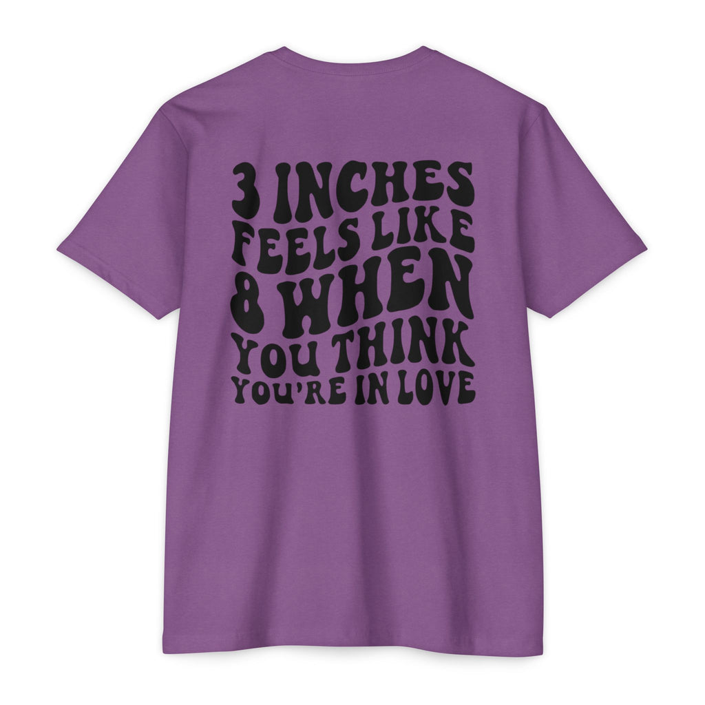 Graphic T-Shirt — "3 Inches Feels Like 8 When You Think You're In Love" Retro Smile Design