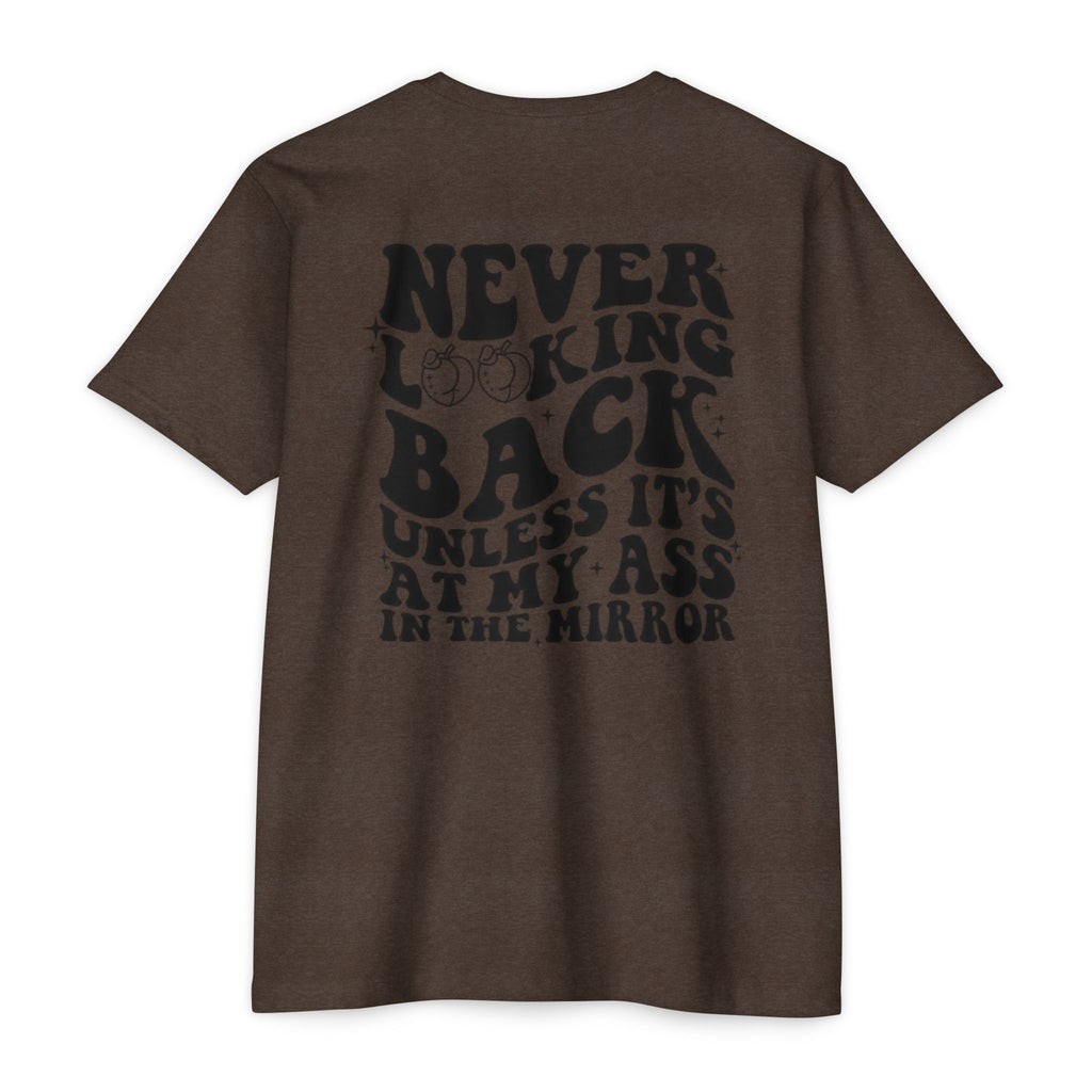 Never Looking Back Graphic T-Shirt — Funny Retro Smiley Quote Tee