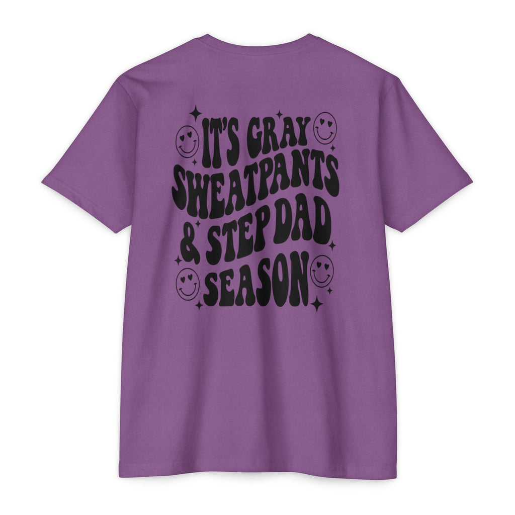 T-Shirt — "It’s Gray Sweatpants & Stepdad Season" Retro Smile Graphic