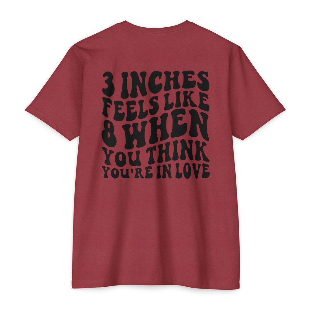 Graphic T-Shirt — "3 Inches Feels Like 8 When You Think You're In Love" Retro Smile Design