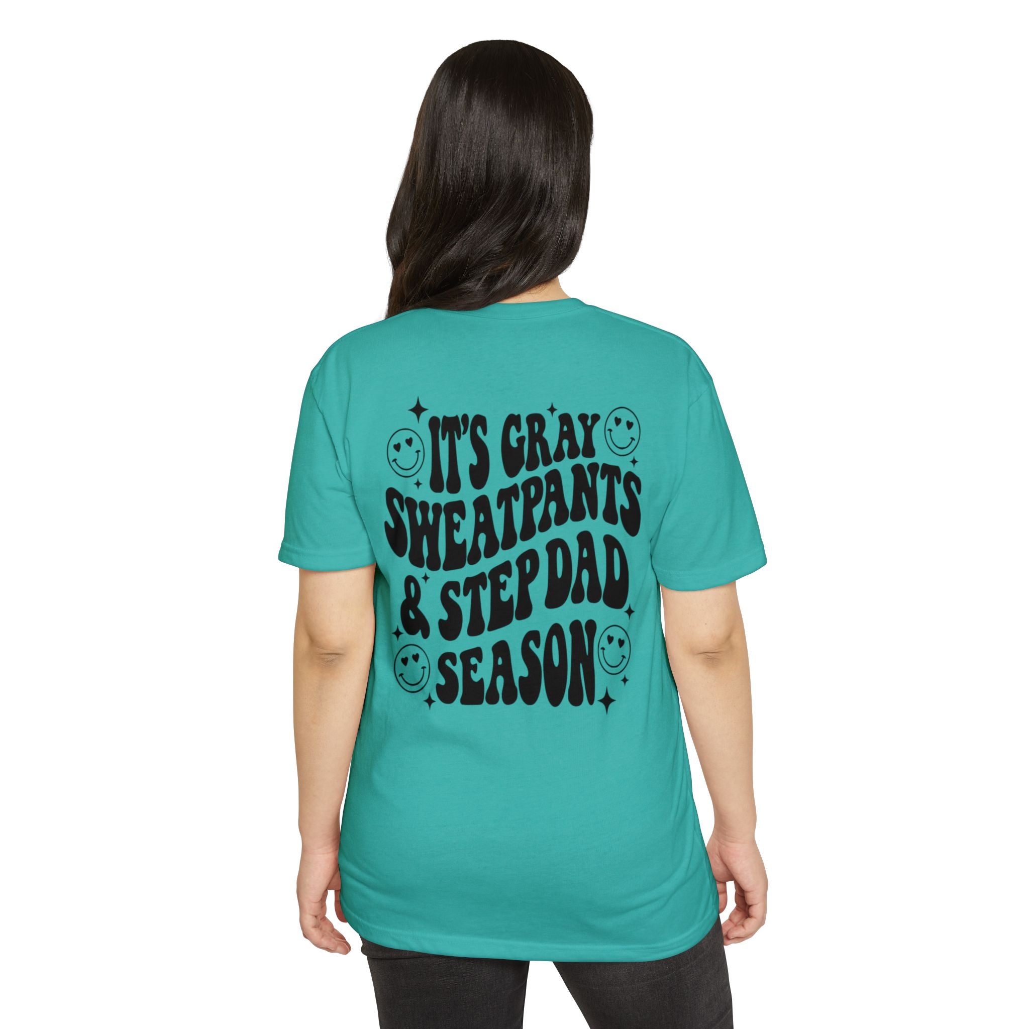 T-Shirt — "It’s Gray Sweatpants & Stepdad Season" Retro Smile Graphic