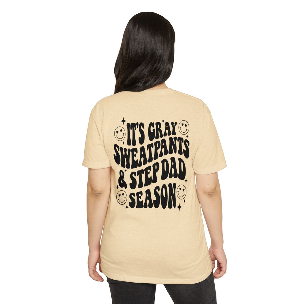 T-Shirt — "It’s Gray Sweatpants & Stepdad Season" Retro Smile Graphic