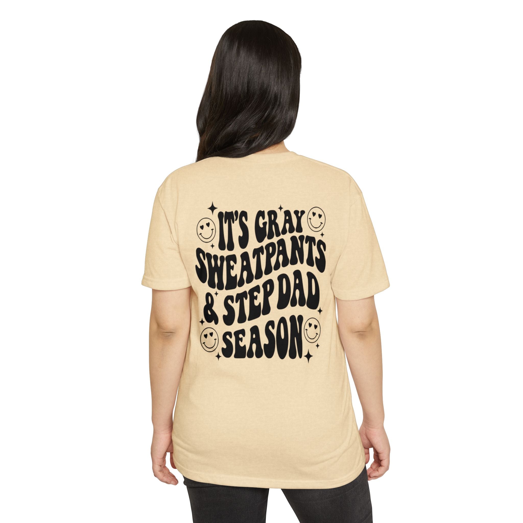 T-Shirt — "It’s Gray Sweatpants & Stepdad Season" Retro Smile Graphic