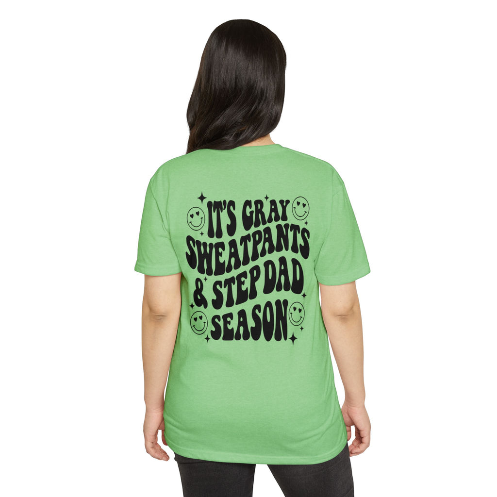 T-Shirt — "It’s Gray Sweatpants & Stepdad Season" Retro Smile Graphic