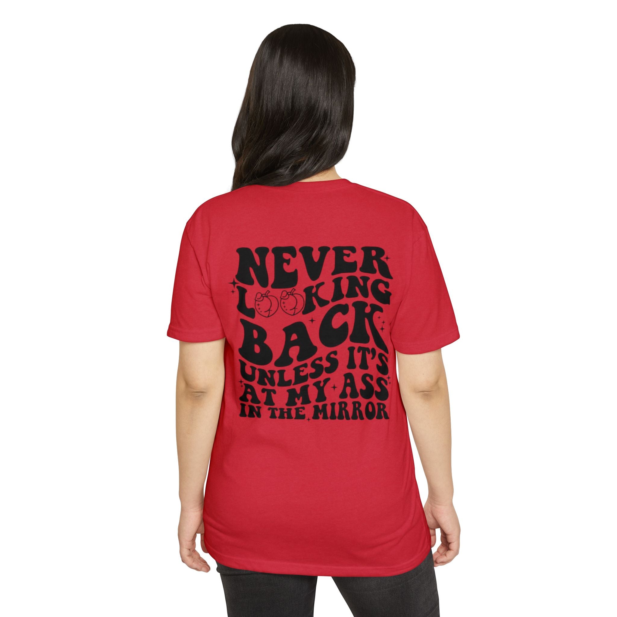 Never Looking Back Graphic T-Shirt — Funny Retro Smiley Quote Tee