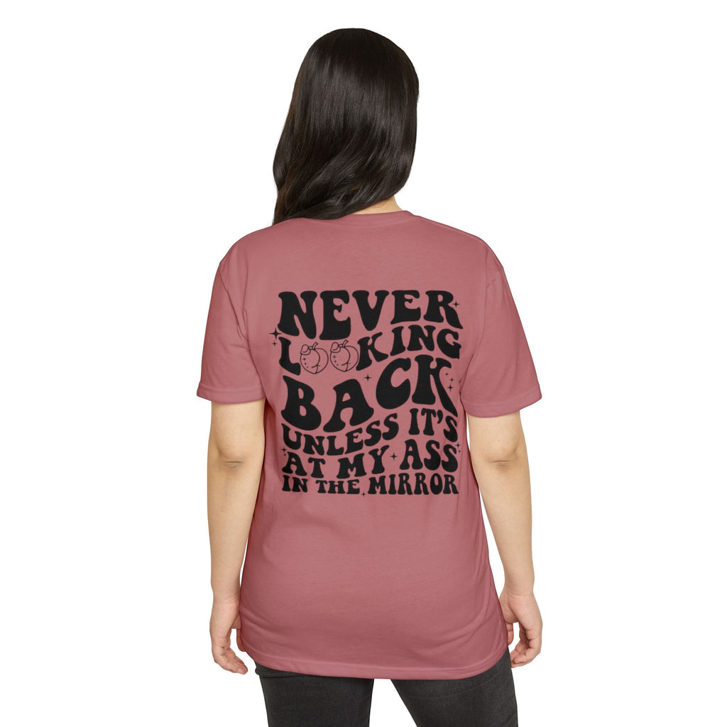 Never Looking Back Graphic T-Shirt — Funny Retro Smiley Quote Tee