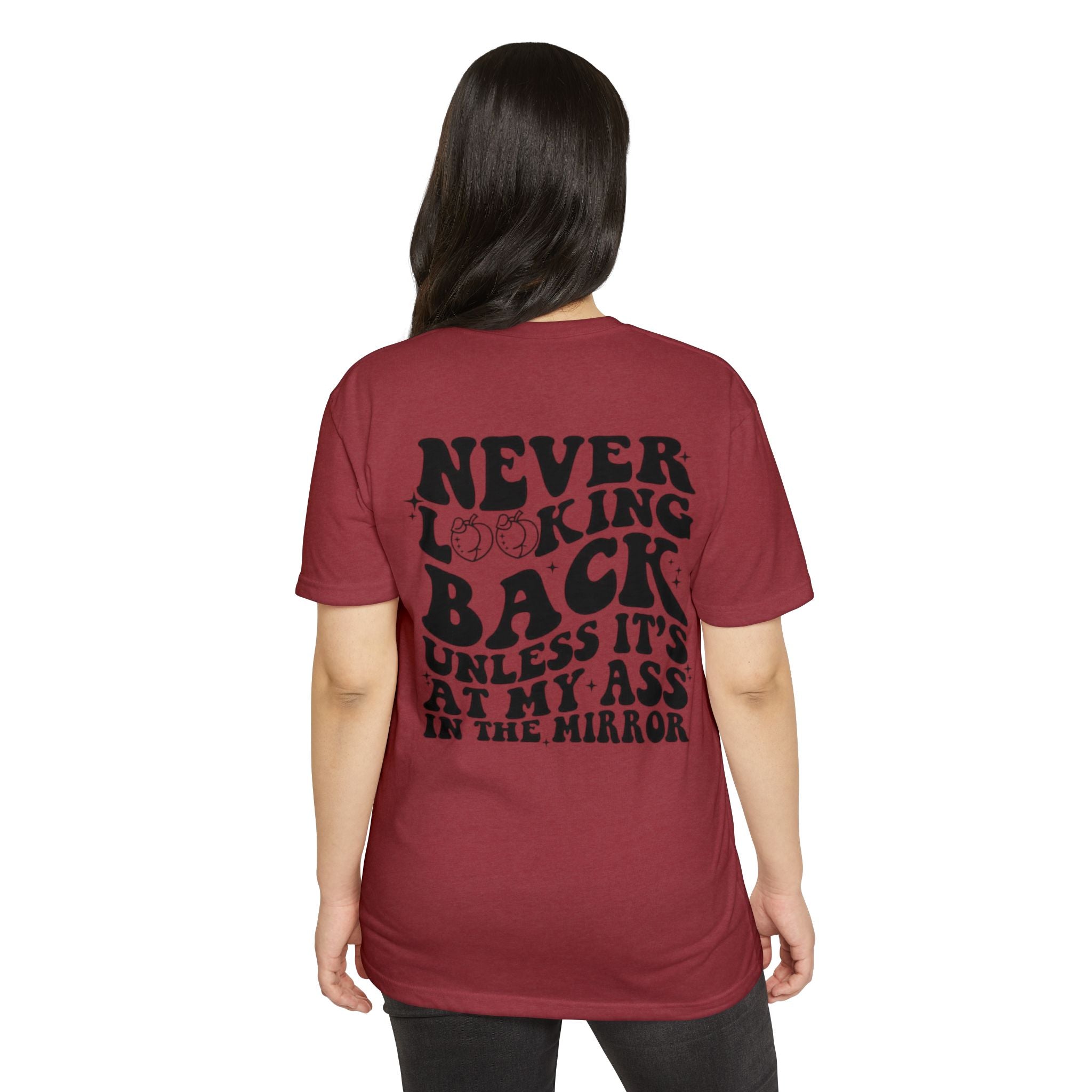 Never Looking Back Graphic T-Shirt — Funny Retro Smiley Quote Tee