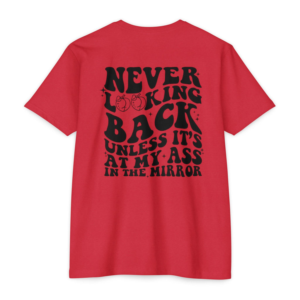 Never Looking Back Graphic T-Shirt — Funny Retro Smiley Quote Tee