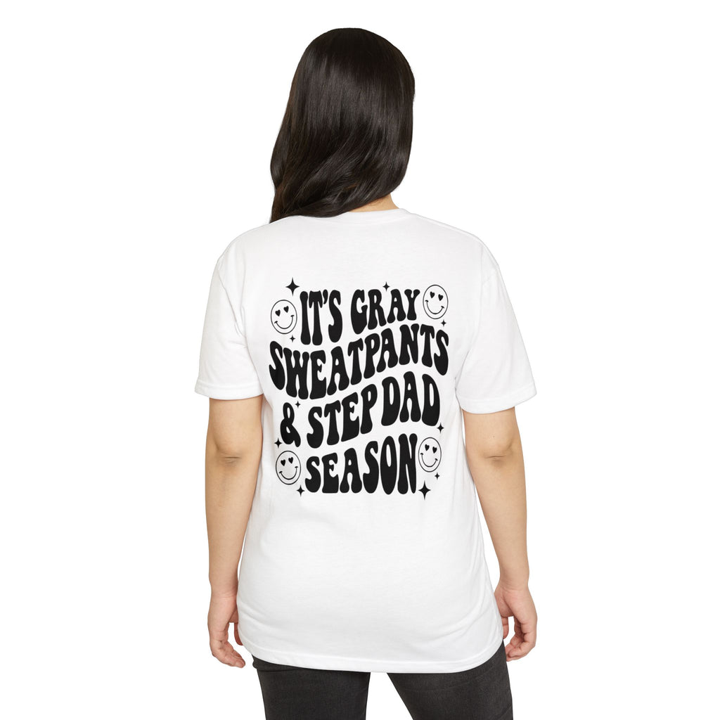 T-Shirt — "It’s Gray Sweatpants & Stepdad Season" Retro Smile Graphic
