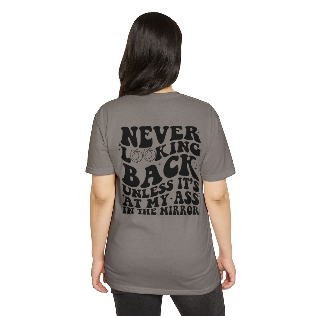 Never Looking Back Graphic T-Shirt — Funny Retro Smiley Quote Tee