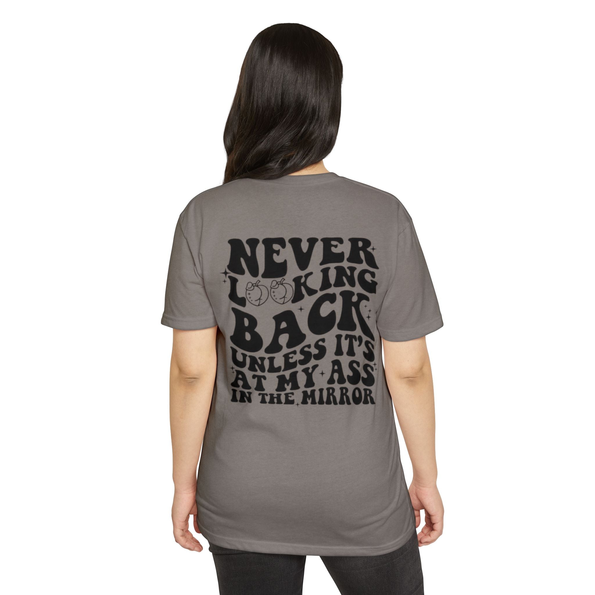 Never Looking Back Graphic T-Shirt — Funny Retro Smiley Quote Tee