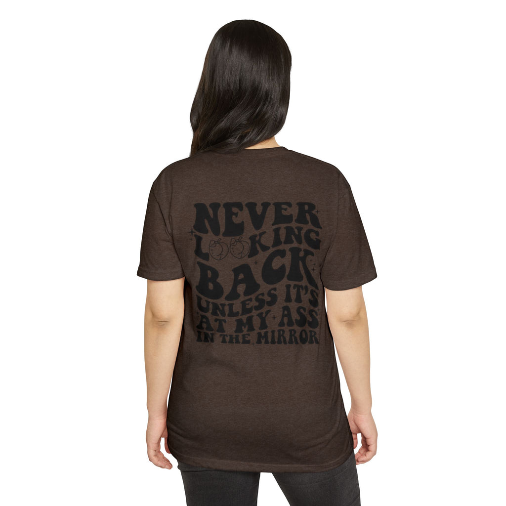 Never Looking Back Graphic T-Shirt — Funny Retro Smiley Quote Tee